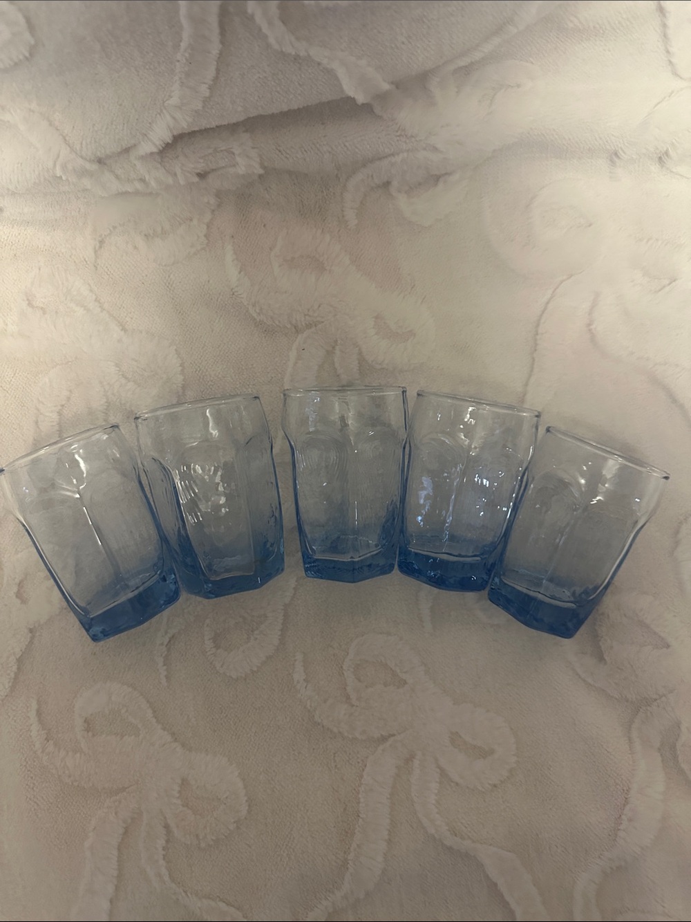 Libby Chivally Juice Glasses Light Blue Faceted 3.75” vintage set of 5